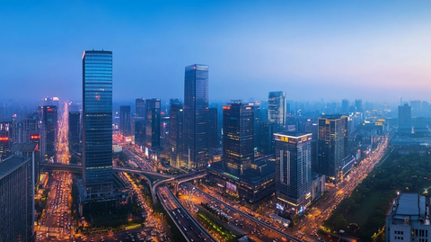 城市夜景俯瞰车水马龙的繁华都市景象