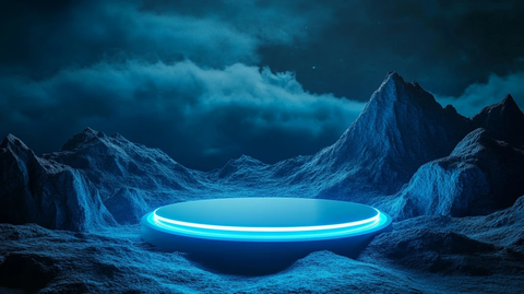 蓝色光背景圆形讲台山脉