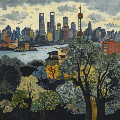 城市与自然景观结合的现代化都市风光