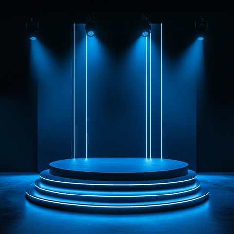 蓝色调舞台与讲台