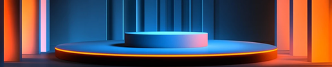 蓝橙灯光下的简约展示台
