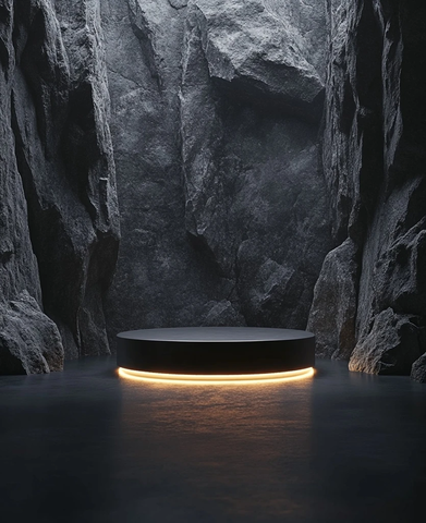 圆形展台在岩石环绕中