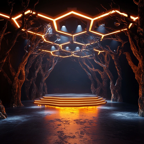 科幻洞穴树根六边形夜店舞台灯光
