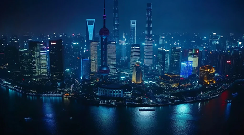 上海陆家嘴璀璨夜景航拍全景