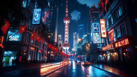 东方明珠塔下的繁华都市夜景