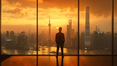 商务人士在城市天际线前的剪影