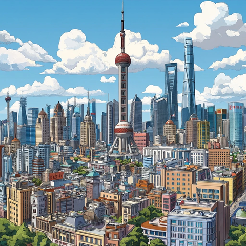 现代化都市高楼林立鸟瞰全景