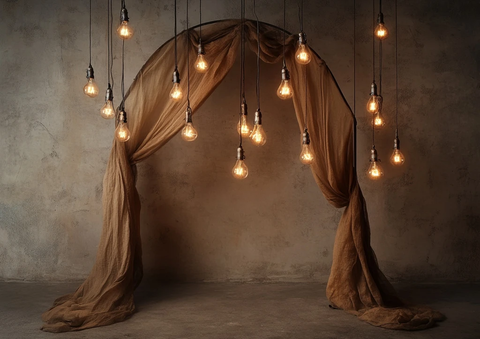 悬挂灯泡的暗米色拱门