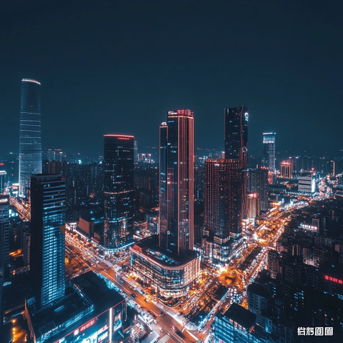 繁华都市夜景下的高楼大厦灯光璀璨
