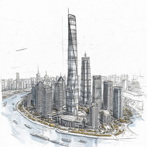 现代化大都市中的摩天大楼建筑群景观