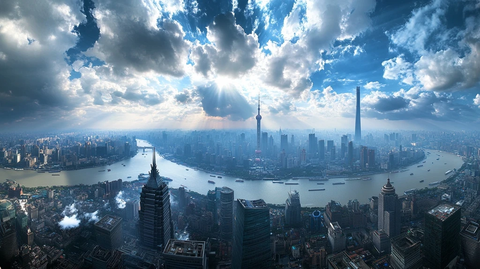 城市天际线全景鸟瞰图