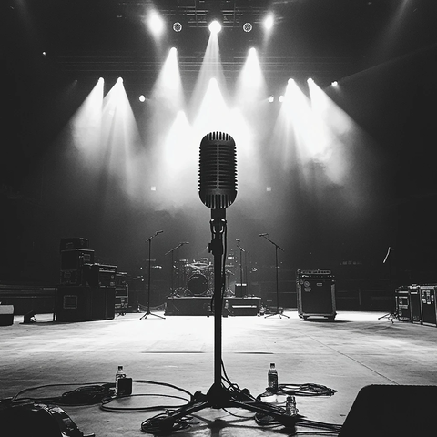 舞台中央悬挂老式麦克风
