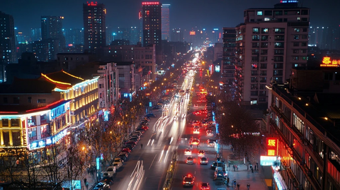 城市街道夜景车水马龙流光溢彩