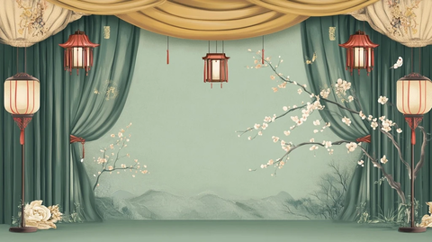 黄色下摆中式舞台幕布