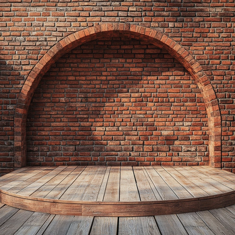 木质舞台与砖墙背景
