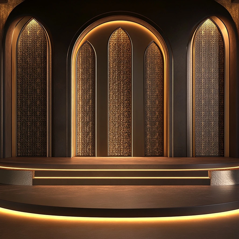 精美展示台与传统图案背景