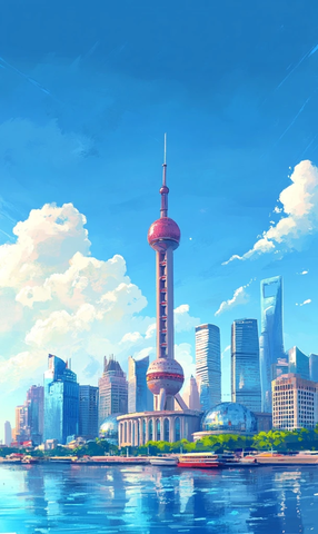 东方明珠塔与周围高楼的城市风光