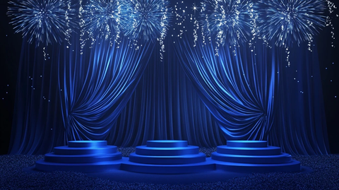 蓝色烟花与三座讲台