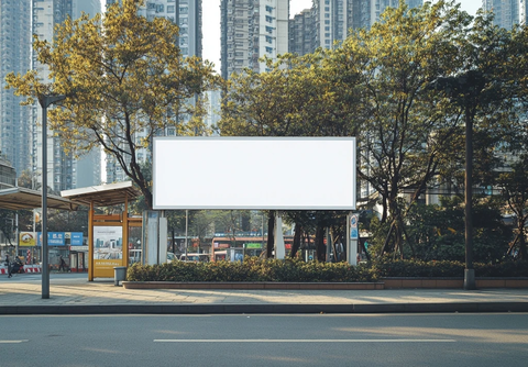 城市街道旁的空白广告牌