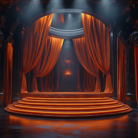 空舞台与橙色幕布