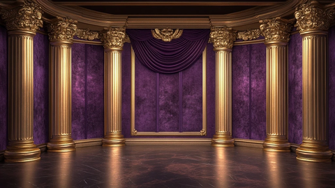 金色柱子与紫色墙壁