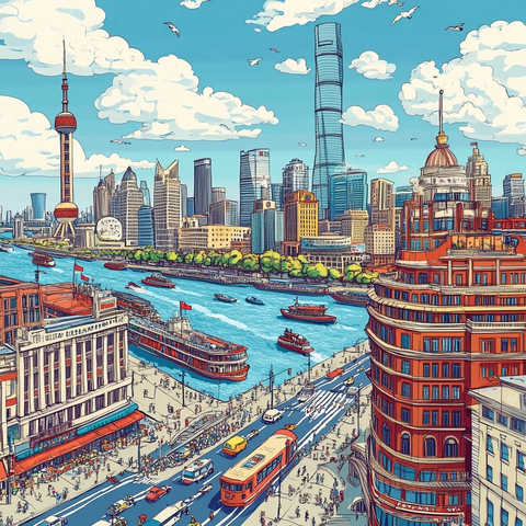 城市滨水风光鸟瞰图