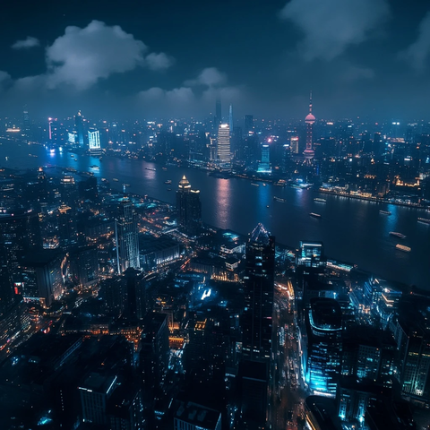 俯瞰灯火辉煌的城市夜景