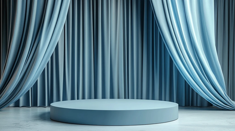 蓝色讲台与幕布