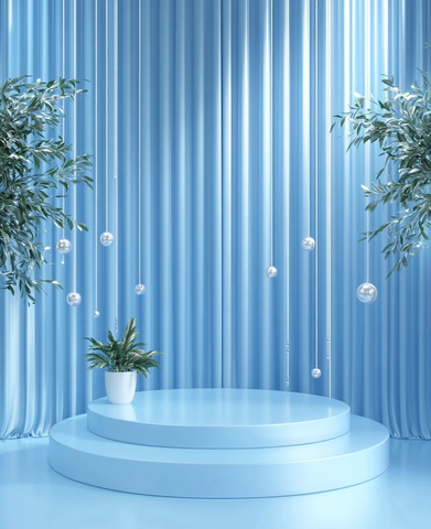 蓝色讲台与圆形底座