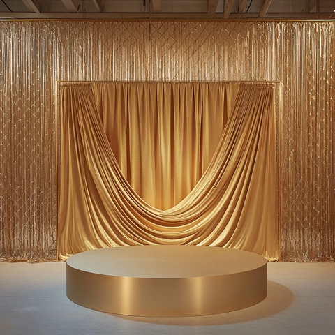 金幕布与金属栅栏展示台