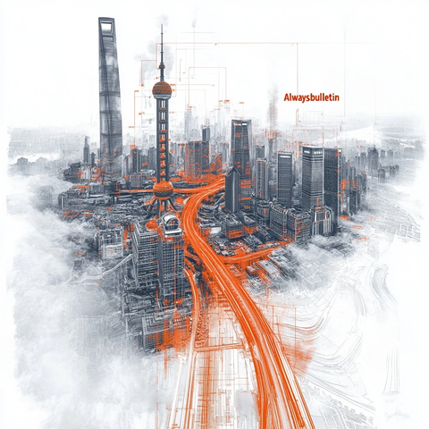 现代化城市建筑群及交通网络鸟瞰图