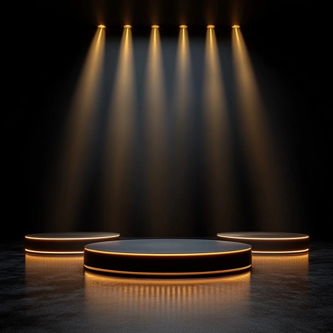黑色背景金色灯光展示台