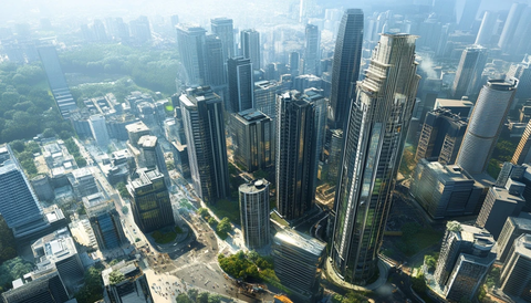 现代都市高楼林立的繁华景象鸟瞰全景