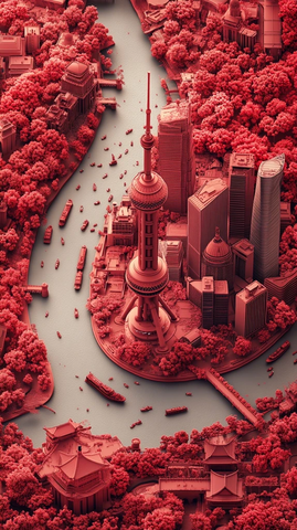 东方明珠塔及周边建筑鸟瞰全景