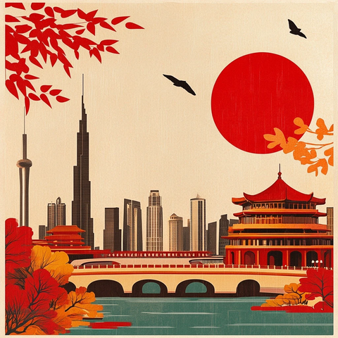 现代都市与传统建筑并存的城市风光