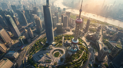 上海陆家嘴金融区高楼鸟瞰全景