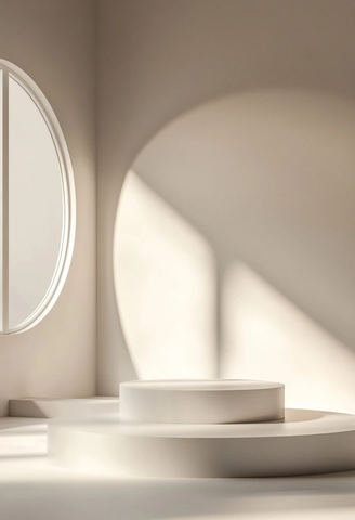 白色讲台与圆形窗