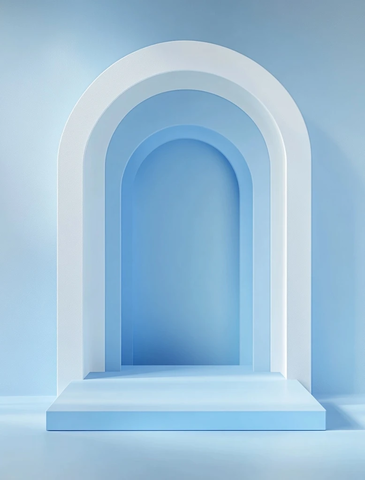 蓝色背景几何展示台