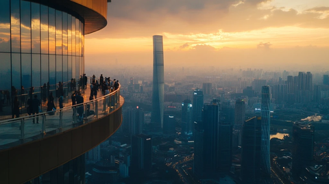 城市高空观景台赏城市建筑群暮色全景