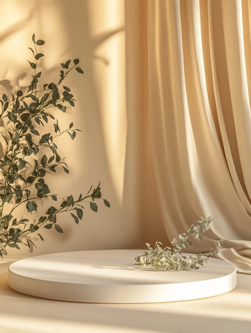 圆形白色丙烯平台植物3D渲染