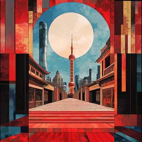 东方明珠塔下古街现代建筑交相辉映