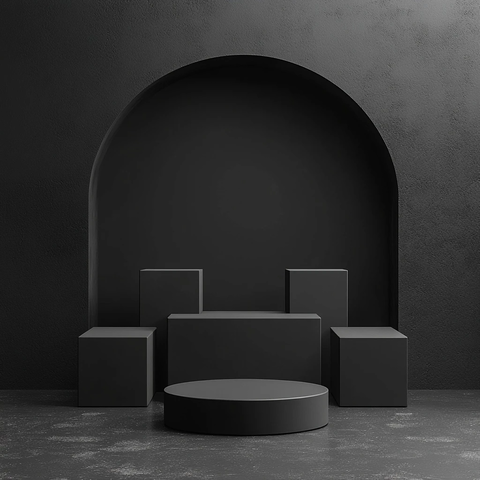3D几何黑色舞台与立方体讲台