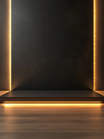 暗灰背景木质地板展示空间