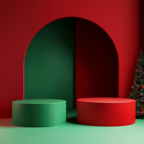 绿色红色圣诞工作室背景空讲台
