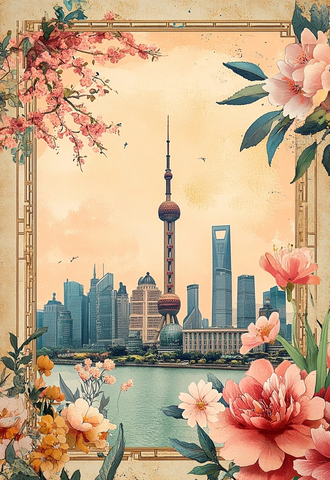 东方明珠与繁花相伴的城市景观