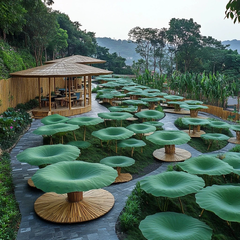 户外特色景观巨型荷叶造型桌椅