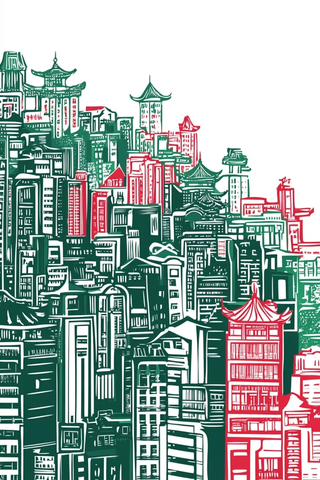 特色建筑林立的繁华都市风貌