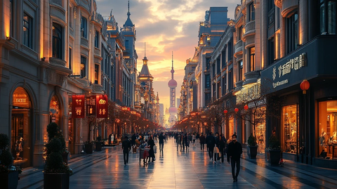 繁华商业步行街行人众多热闹非凡