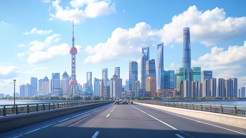 城市高架桥视角下的现代化都市风光