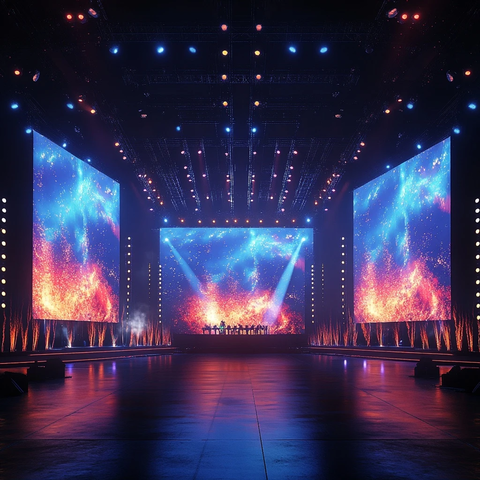 音乐节舞台LED屏幕灯光烟火